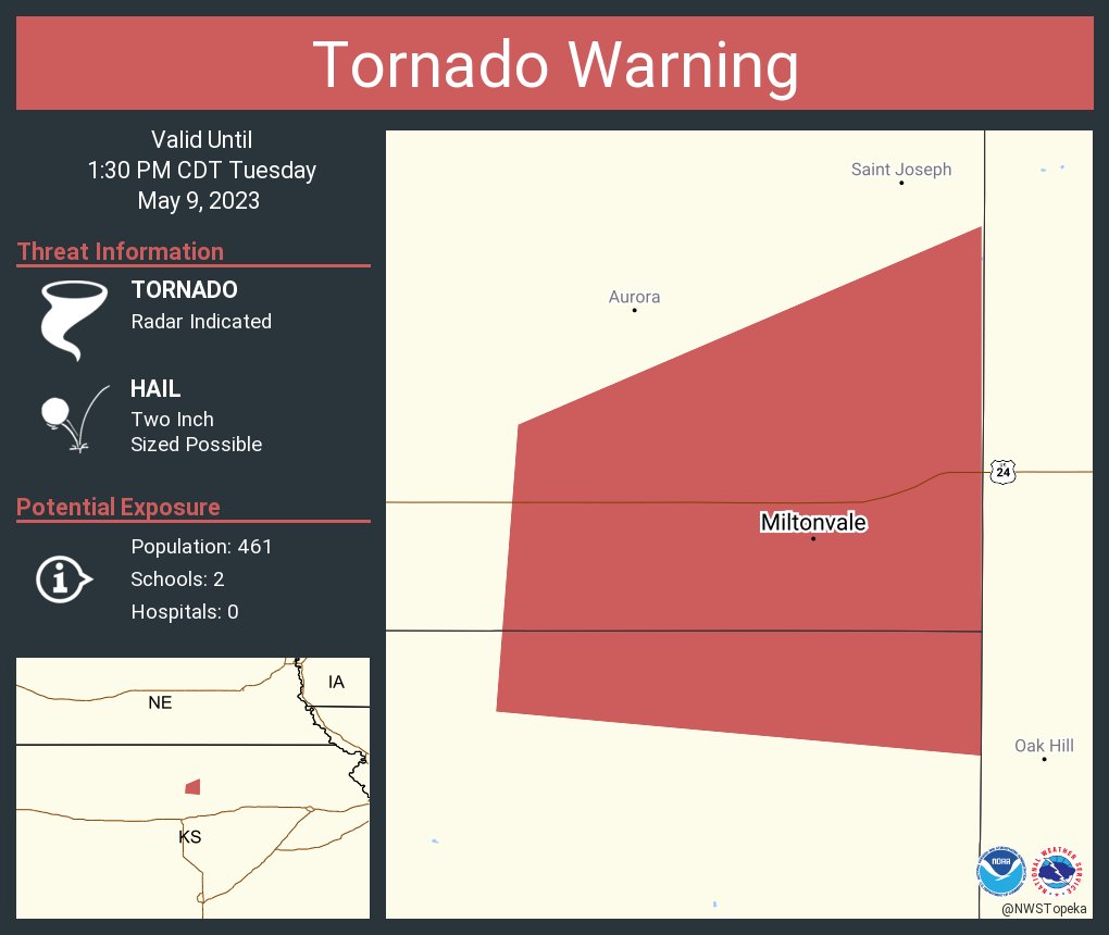 NWS Tornado on Twitter "Tornado Warning including Miltonvale KS until 130 PM CDT"