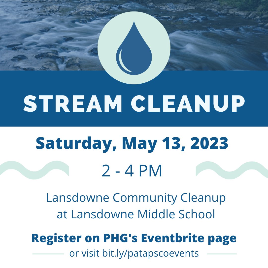 This Saturday, May 13th, join PHG at Lansdowne Middle School for a community cleanup event. Let's work together to pick up litter around the neighborhood to help keep our community and waterways healthy and trash free.

Register here: ow.ly/9sQA50Ojytf

#patapsco