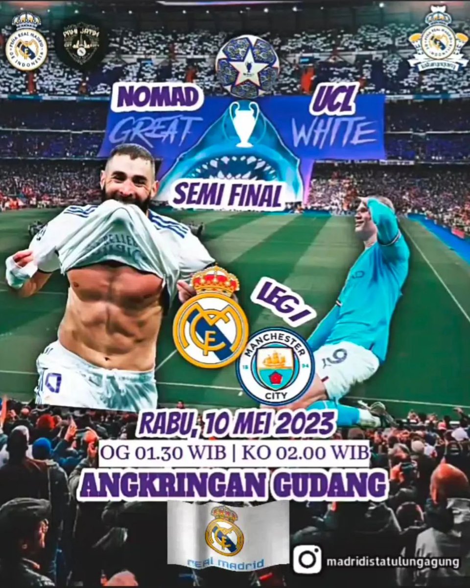 Madrid_Indo's tweet photo. #EventNomad [Tulungagung]
NoMad #UCL with @madrid_indoTA 

🏆 Semifinal - Leg 1
⚽️Real Madrid vs Manchester City
📅Rabu, 10 Mei 2023
⌚️Open gate : 01.30 WIB
📍at Angkringan Gudang
💵HTM :  order

_
#HalaMadrid #EventPRMI #VamosPRMI https://t.co/UYgKB0tl4t