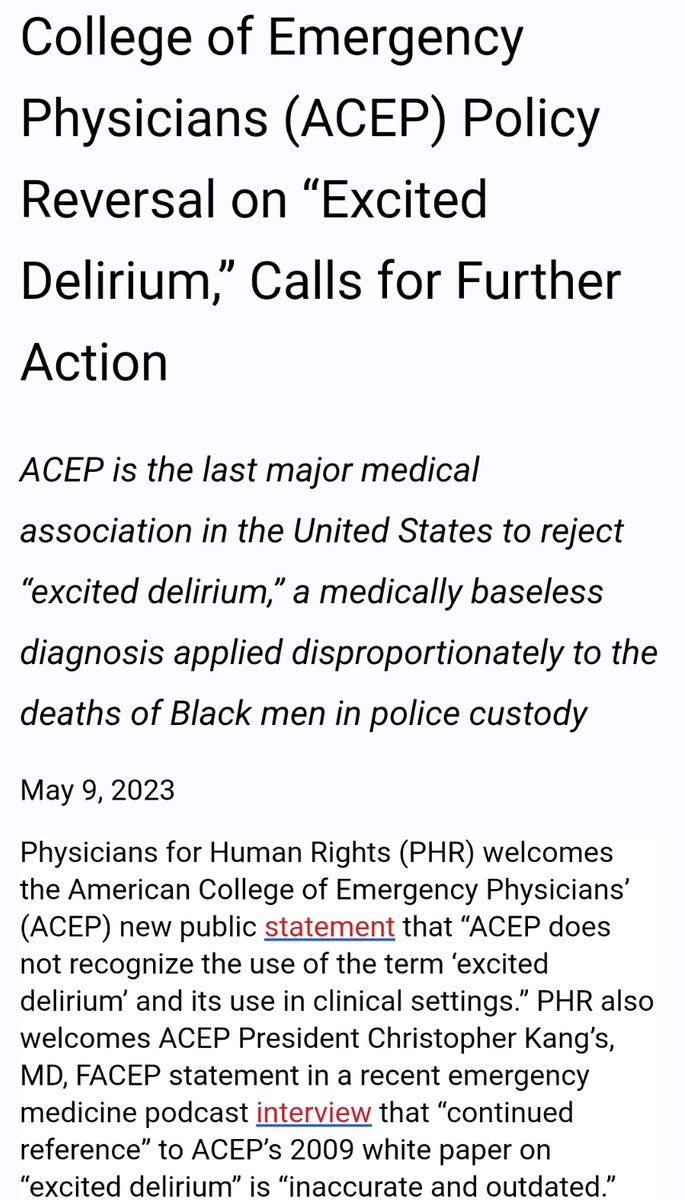 Note: the American College of Emergency Physicians has become the last major American medical association to stop recognizing 