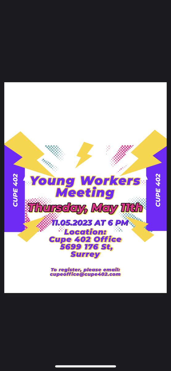 #cupe402 Young Workers Meeting this Thursday at 6:00pm. Email the office to register. Hope to see you!
