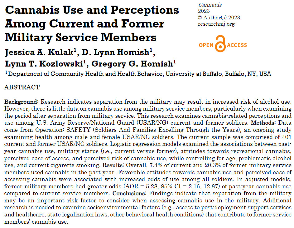 ResearchMJ's tweet image. New Cannabis journal paper out today! Cannabis Use and Perceptions Among Current and Former #Military Service Members. @UBuffalo @ubsphhp #UBSPHHP 
publications.sciences.ucf.edu/cannabis/index…