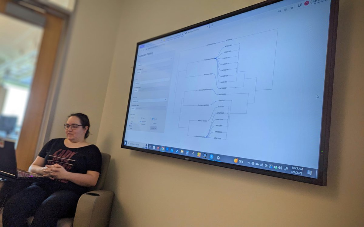 phytools_liam's tweet image. Students can get all kinds of different skills from our classes.... 

Here an undergrad in my grad #phylogenetics class presents her tanglegram #shiny web app. She&apos;d never coded in R (or shiny) prior to our course! 

PS, her app is live &amp;amp; totally works: cgeezman.shinyapps.io/cophyloapp/!