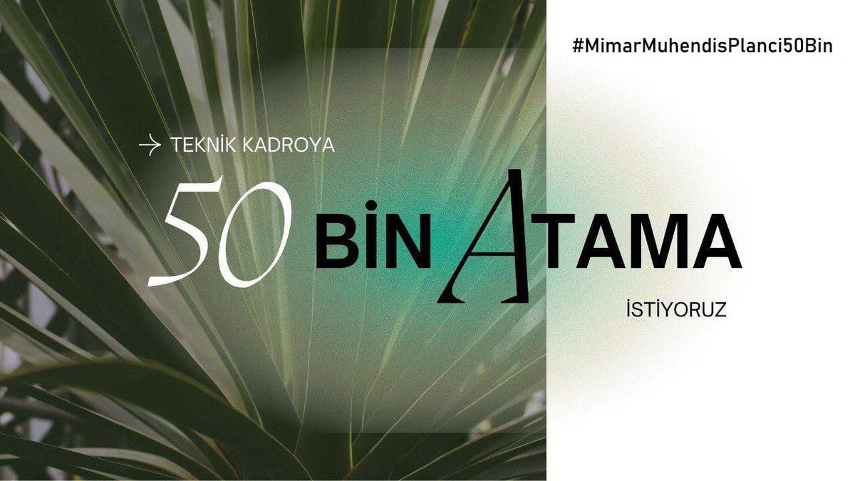 Ülkemizin Mimar, Mühendis, Şehir Plancılarına gereken değer verilmeli, bilimsel ve mesleki gerçeklikler önemsenmeli. Güvenli, yaşanılabilir çevrenin oluşturulması için talepleri karşılayın, emeklerimizi görün, bu sesleri duyun! 
#MimarMuhendisPlanci50Bin