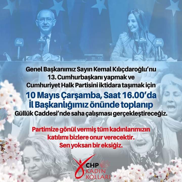 Gürnur Amca (@gurnuramca) on Twitter photo 10 Mayıs Çarşamba günü saat 16.00’da İl Başkanlığımız önüne
Cumhuriyet Halk Partisi’ne gönül vermiş tüm kadınlarımızı bekliyoruz.
Sen yoksan bir eksiğiz..
<a href="/ndeveci/">Nilüfer Deveci</a>
<a href="/BaharOnalCHP/">K. Bahar Önal</a>
<a href="/AylinNazliaka/">Aylin Nazlıaka 🇹🇷</a> 10 Mayıs Çarşamba günü saat 16.00’da İl Başkanlığımız önüne
Cumhuriyet Halk Partisi’ne gönül vermiş tüm kadınlarımızı bekliyoruz.
Sen yoksan bir eksiğiz..
<a href="/ndeveci/">Nilüfer Deveci</a>
<a href="/BaharOnalCHP/">K. Bahar Önal</a>
<a href="/AylinNazliaka/">Aylin Nazlıaka 🇹🇷</a>