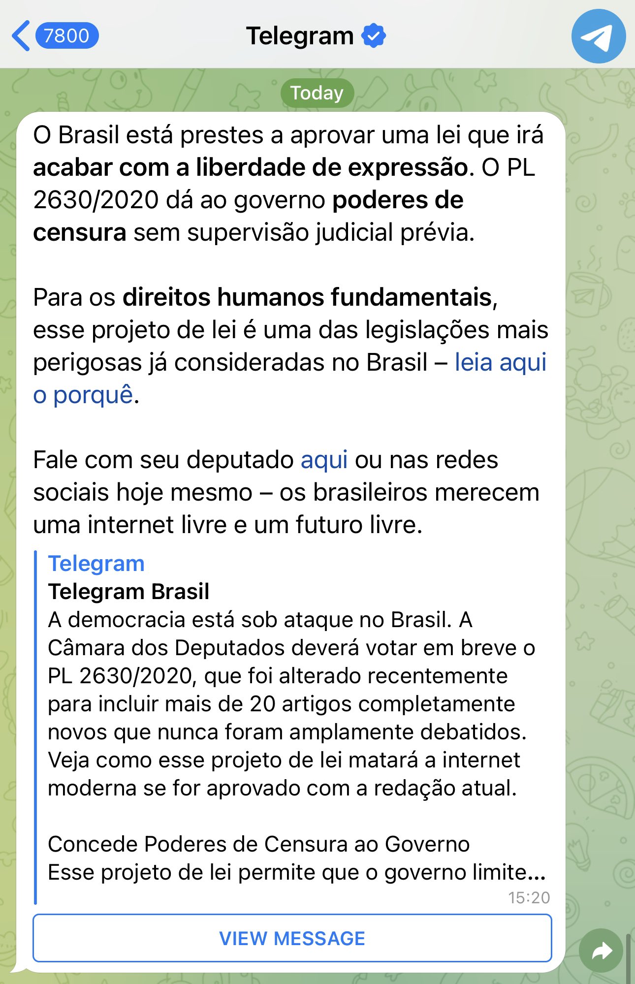 Mensagem que recebi do Telegram : r/brasil