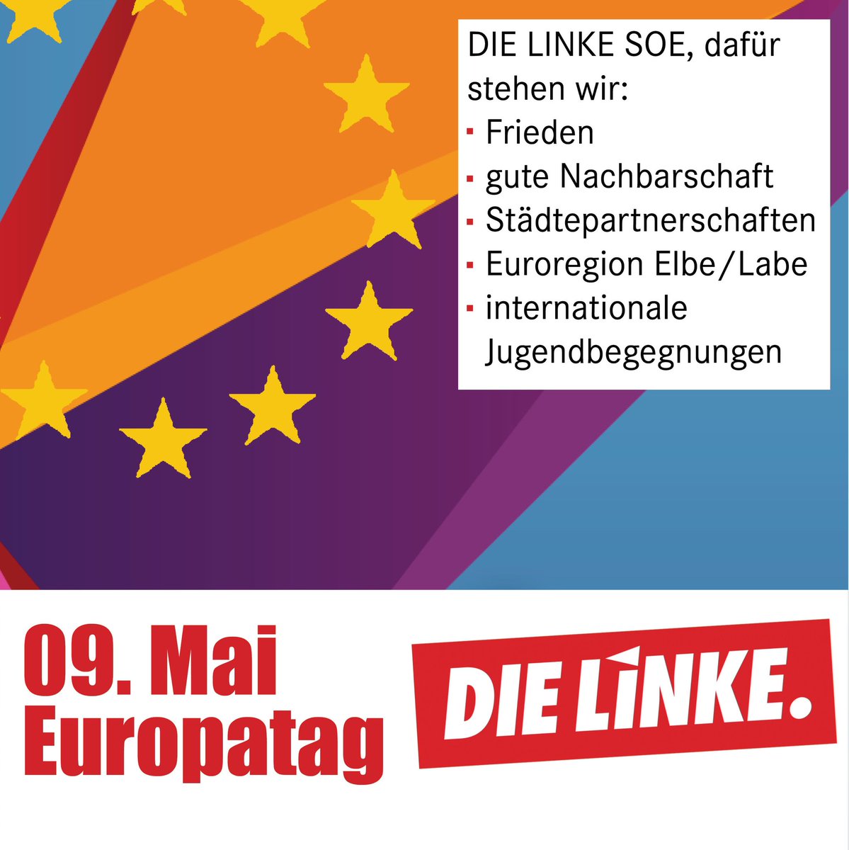 #Europatag 09. Mai 

Jedes Jahr feiern wir am 9. Mai für #Frieden und #Einheit in #Europa. Der Jahrestag der Schumann-Erklärung, in der Robert Schuman seine Idee des politischen Zusammenarbeit in Europa vorstellte, die Kriege zwischen den Nationen Europas undenkbar machen sollte.