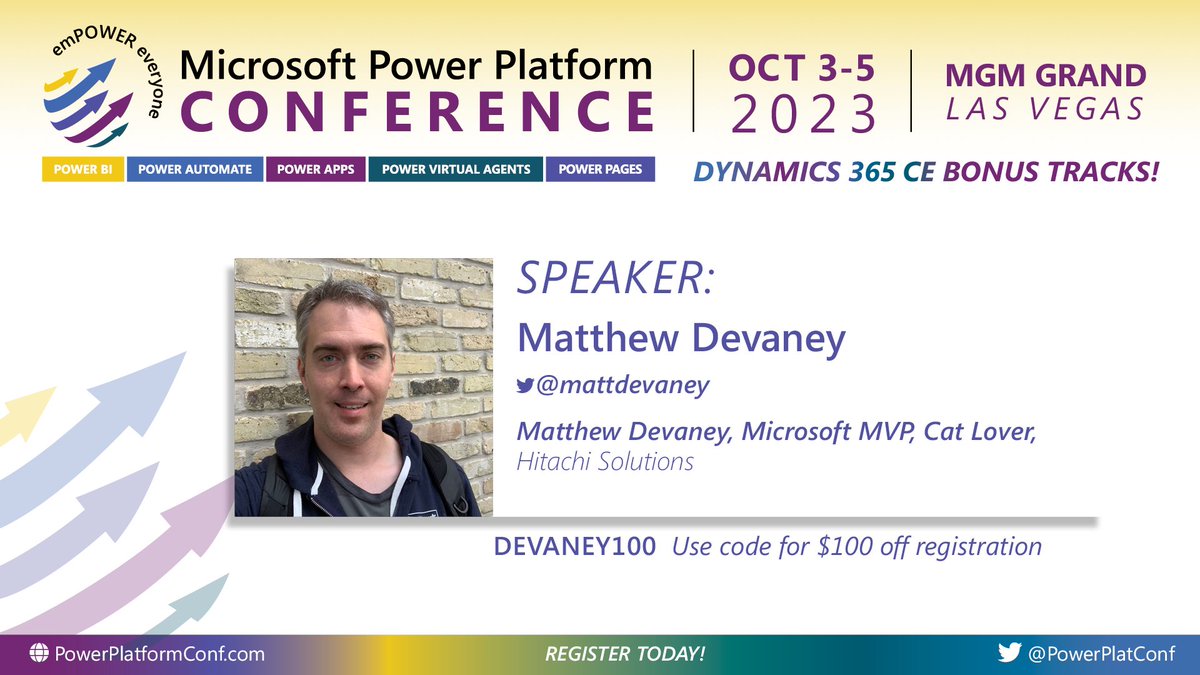 powerplatconf's tweet image. Exciting news! This week, we just made our final selection of community speakers for the upcoming MPPC23 in Las Vegas. Get ready to learn from the best in the industry! #MPPC23 #PowerAddicts
Meet: @mattbdevaney @benitezhere @thevictordantas @that_API_guy
More coming this week!