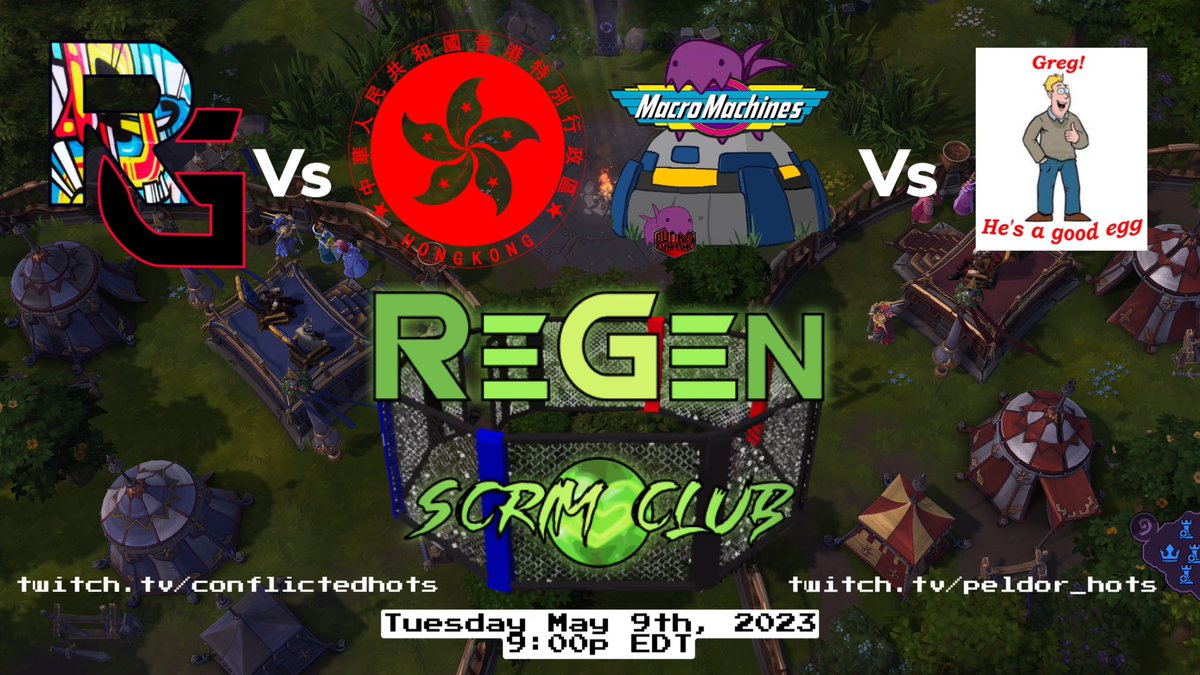 Tonight is the night! ReGen Scrim Club is alive with fun HotS excitement!
We start the action at 9pm EDT/ 6pm PDT with two concurrent best of 3 matches, where the winners will finish of the night with a one off for all the glory!
twitch.tv/conflictedhots twitch.tv/peldor_hots