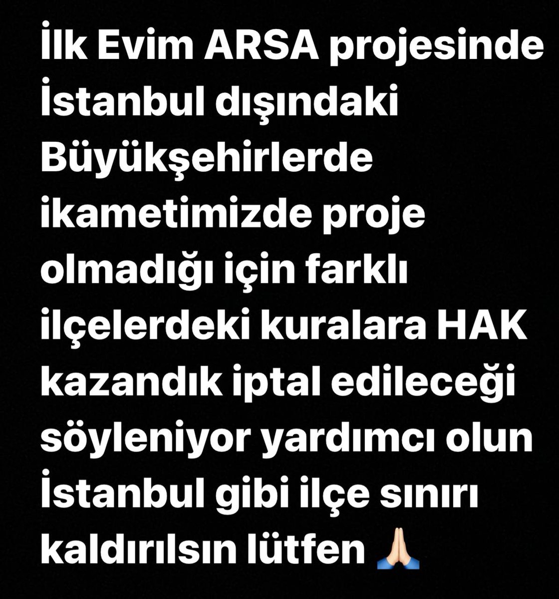 <a href="/Haberturk/">Habertürk</a> <a href="/murat_kurum/">Murat KURUM</a> <a href="/senaalkan/">Sena Alkan</a> <a href="/ersoyakif1/">Mehmet Akif ERSOY</a> <a href="/myesilkaya76/">Mehmet Yeşilkaya</a> Sayın bakanım onbinlerce insan bu durumda arsa başvuru şartları tekrardan düzenlenmeli.