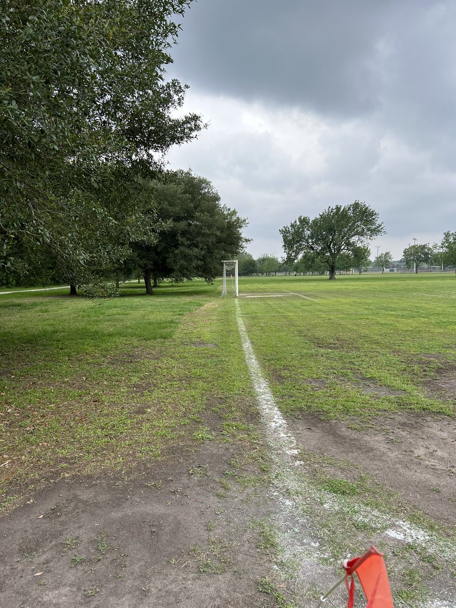 Checking out @TexasUnitedFC Bear Creek Park on this rainy day! Great bones in this park. No irritation which will make things problematic but with a little TLC we can bring it back to its former glory! #groundskeeperlife #fliptheturf