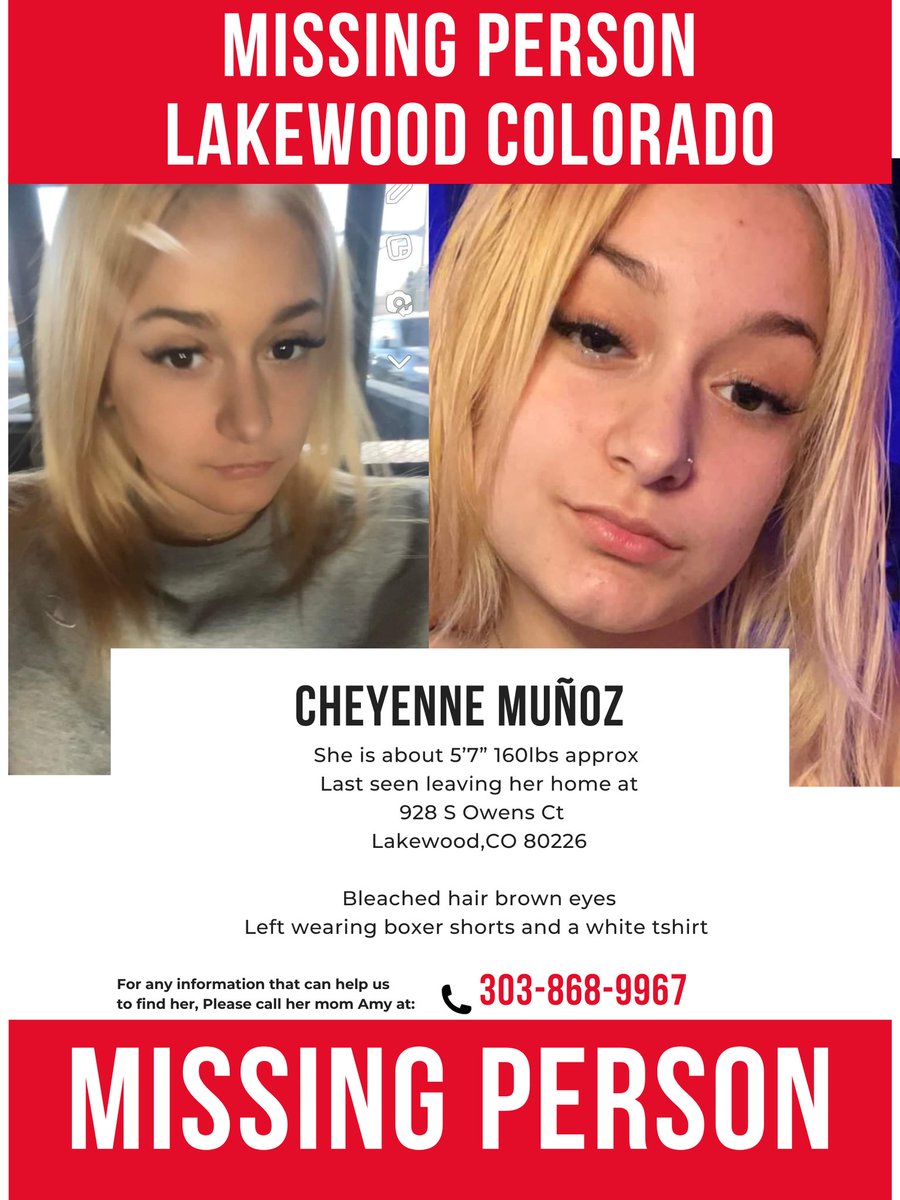 MommaLlama21's tweet photo. The phone number on last flier was incorrect. Here is the updated flier!
Thank you for sharing! @NerdBirdMafia
@JJONEZ2016
@tekc0mndr
#Colorado #MissingPerson #missingcolorado https://t.co/sQaxljlftE