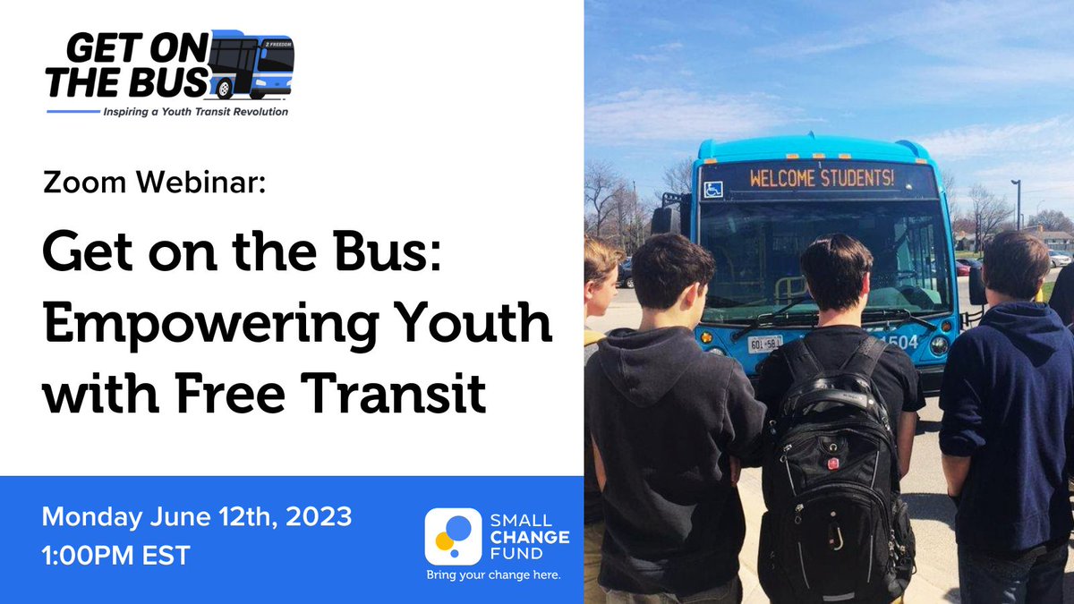 SustainableDan's tweet photo. On Monday, June 12, at 1 pm EST, join me via webinar as we will launch Get on the Bus, an initiative to help communities create youth-focused transit programs &amp; inspire a national movement for youth transit education &amp; free passes.   To register, go to: https://t.co/XrflV6UZlz. https://t.co/pGQU6PCKRQ