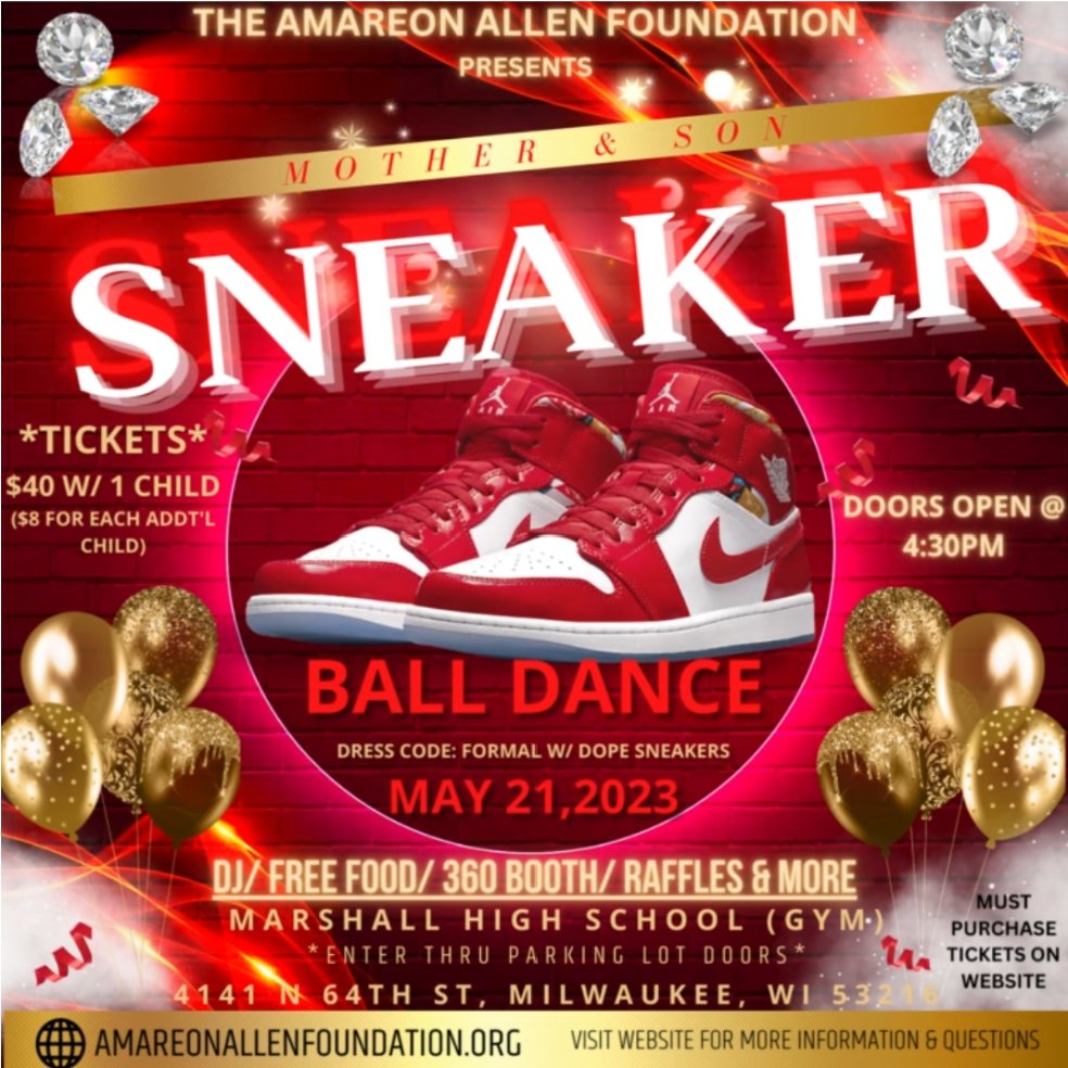 One week from tomorrow, the Mother and Son Sneaker Ball. Proceeds will help provide college scholarships to high school football players in #Milwaukee. Tickets at  amareonallenfoundation.org #MotherAndSonSneakerBall
#MKEEvents