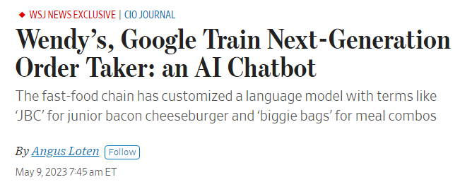 Wendy's, Google Train Next-Generation Order Taker: an AI Chatbot - WSJ