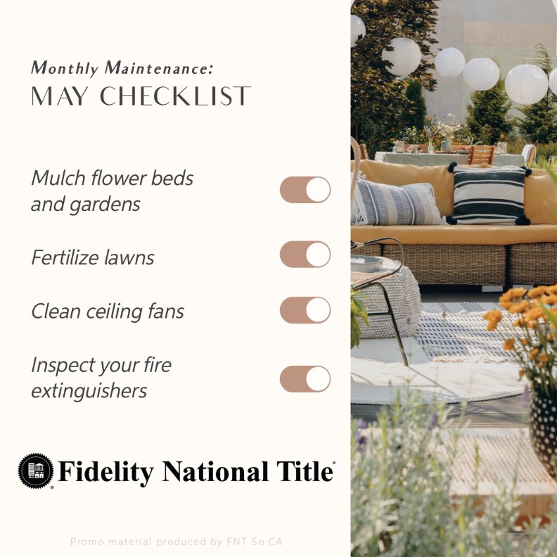 Here are some commonly overlooked home maintenance tips.  🏡

What are other items on your list to do this month? 

#homeownertip #homemaintenance #homechecklist
#nicoleandyvonne #motherdaughtertitleteam
#fidelitynationaltitle #FNF
#titleinsurance #titleinsurancecompany