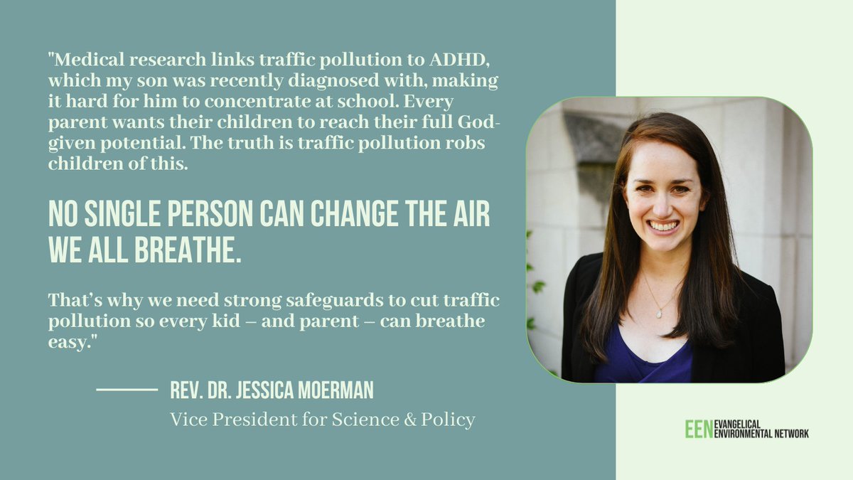 CreationCare's tweet image. As @jessica_moerman shared in her testimony, traffic pollution is linked to lifelong conditions such as ADHD, which has made it harder for her son to concentrate at school. Stronger @EPA safeguards will help all of our children breathe easy! #AirPollution #Solutions4Pollution