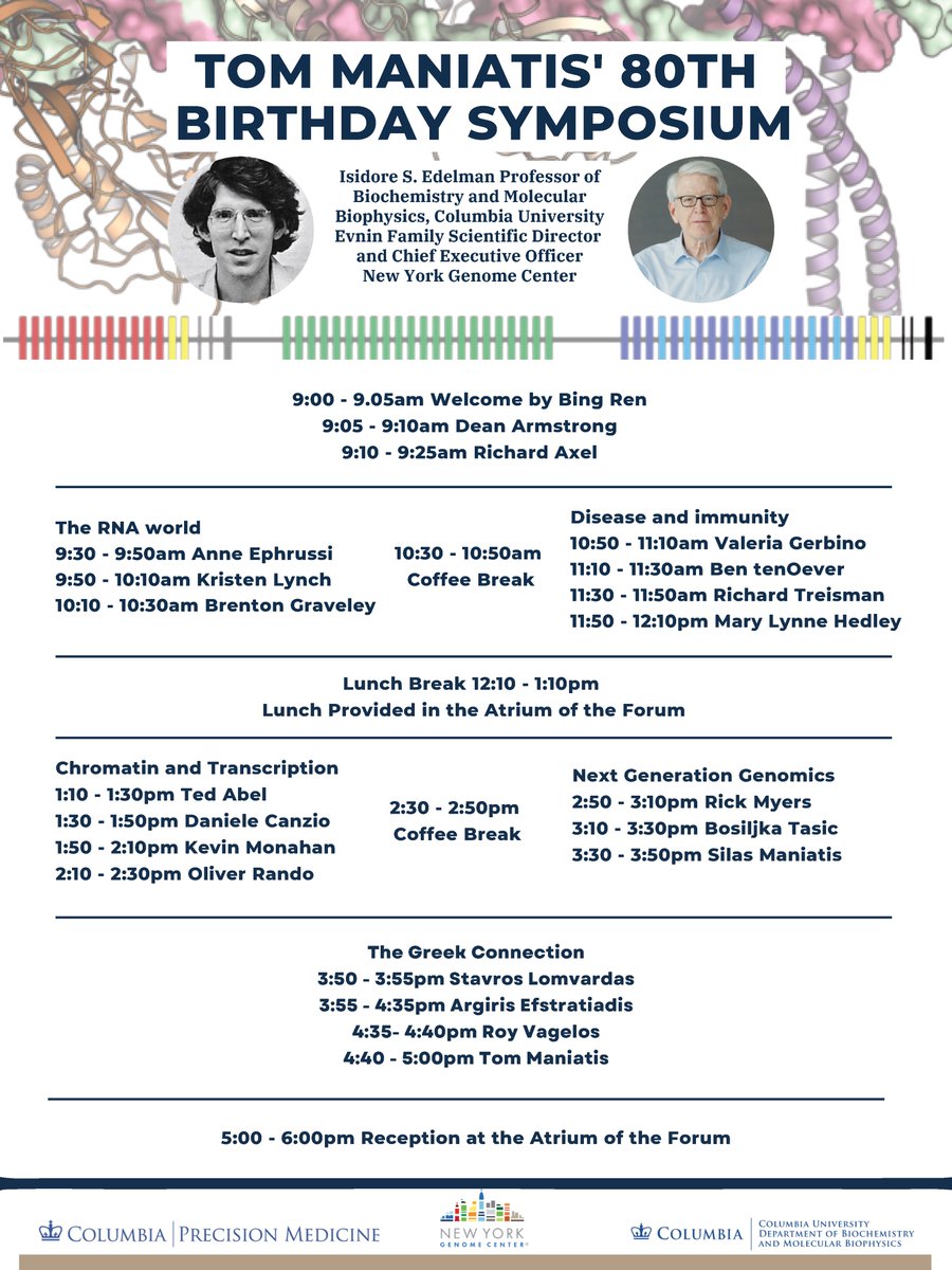 events.columbia.edu/go/tom_maniati… Join us in this journey to the birth of molecular biology through the history of the one and only Tom Maniatis!!!