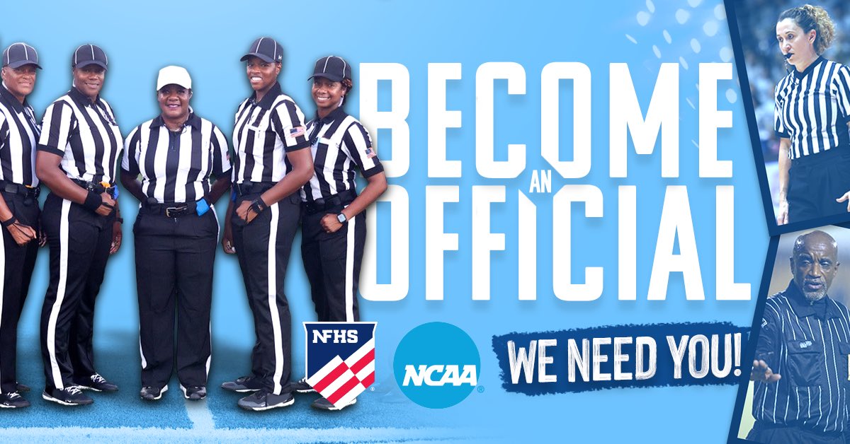 WANTED: More officials! Officials are an essential part of every sport, but we need more of them. #BecomeAnOfficial Sign up today: highschoolofficials.com