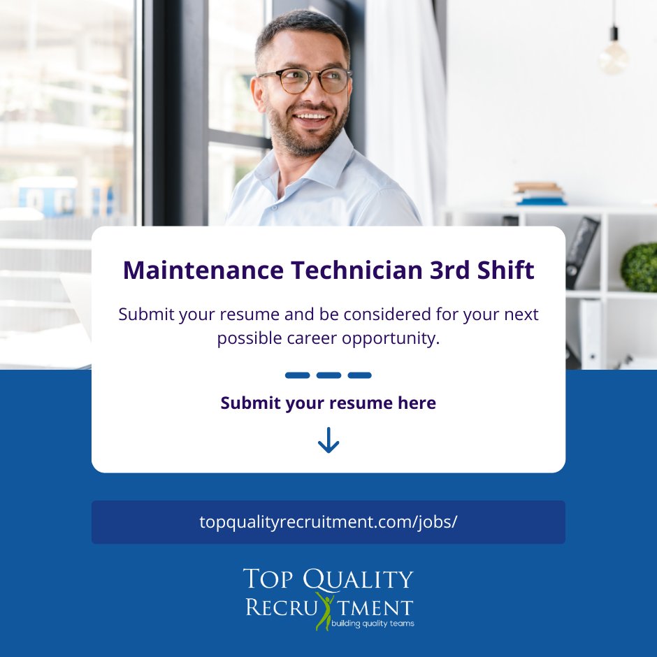 We are hiring a Maintenance Technician in East Moline, IL. 

Apply now: ow.ly/Uw9a50Ocza8

#tqr #hiring #job2023 #maintenancetechnician #technician #maintenance #ILjob
