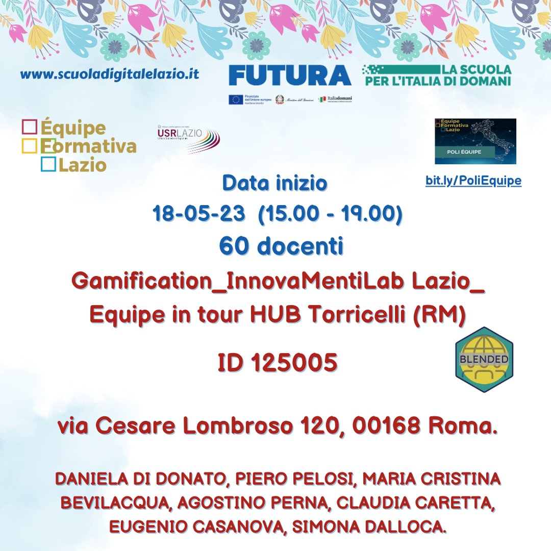 Un appuntamento interamente dedicato alla gamification 📷📷📷! In presenza presso l'HUB Torricelli a Roma giovedì 18 maggio 2023 📷
Per iscrizioni sul SCUOLA FUTURA 📷
scuolafutura.pubblica.istruzione.it/de/gamificatio…