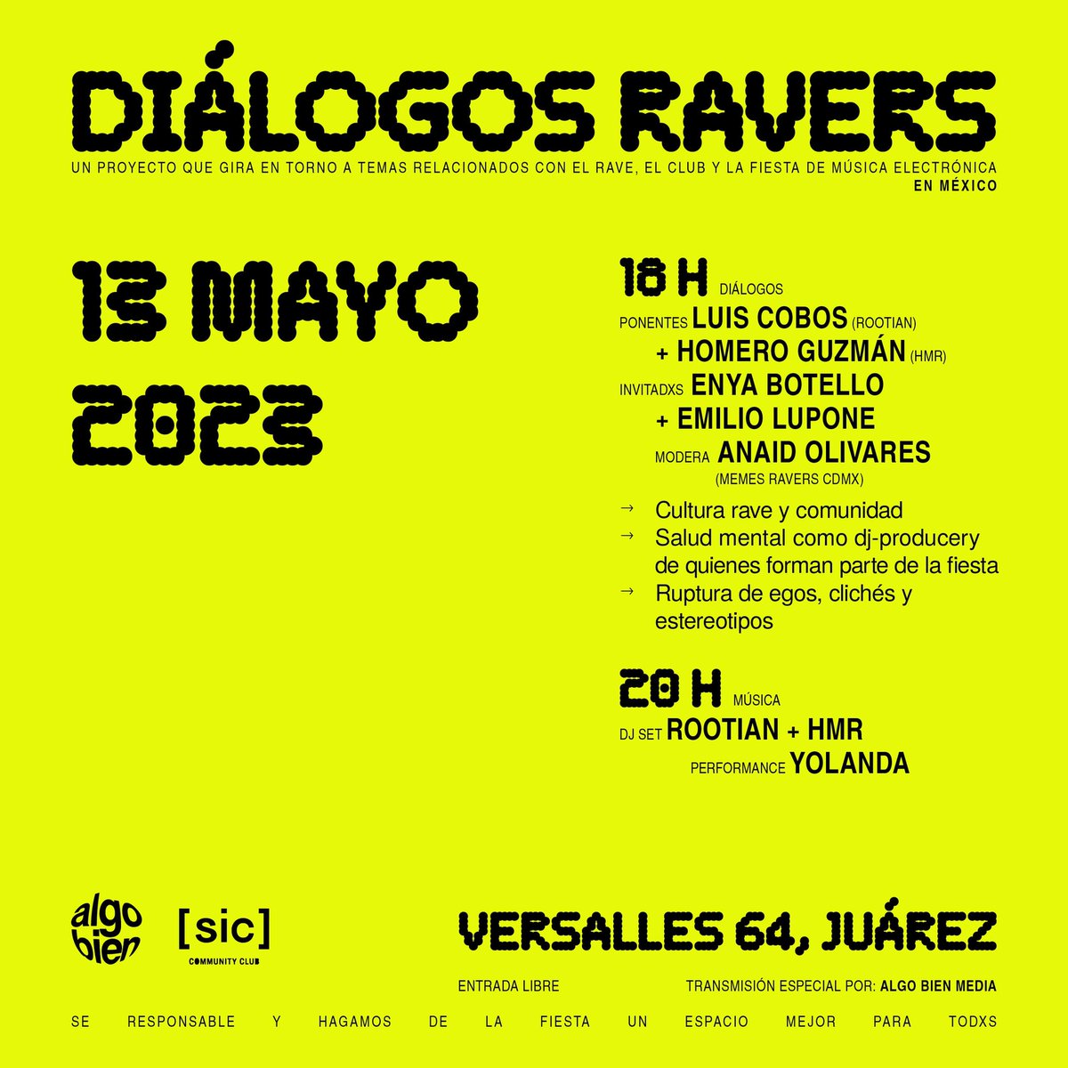 memesraverscdmx (@memesraverscdmx) on Twitter photo Se les invita al primer conversatorio de Diálogos Ravers. Un proyecto que gira en torno a temas relacionados con el rave, el club y la fiesta de música electrónica en México.
Mas info en el ig de <a href="/memesraverscdmx/">memesraverscdmx</a> o @dialogosravers
Un proyecto de todxs para todxs Se les invita al primer conversatorio de Diálogos Ravers. Un proyecto que gira en torno a temas relacionados con el rave, el club y la fiesta de música electrónica en México.
Mas info en el ig de <a href="/memesraverscdmx/">memesraverscdmx</a> o @dialogosravers
Un proyecto de todxs para todxs