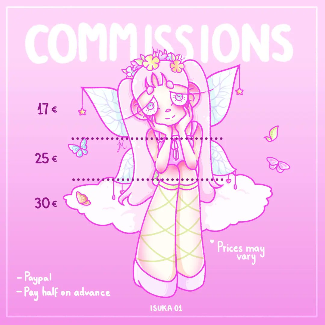 isuka_01's tweet photo. Here you have my new commission prices 💕✨️
They're always open. Feel free to contact me via SNS or Gmail 🥰🙏
I mostly draw girls, cute things and stuff related to alternative fashion or Japan 🎀
There are 2 types: "normal" ones and via ko-fi~
https://t.co/jamlcajIkf https://t.co/5ueNNzIko4