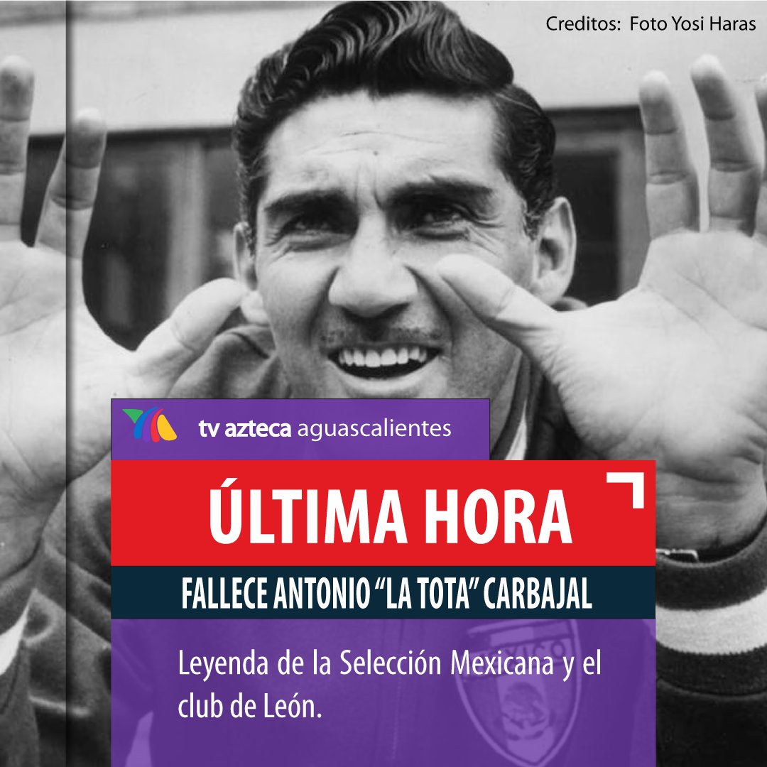 Antonio 'La Tota' Carbajal falleció este martes a los 93 años de edad, las causas de su muerte no han sido reveladas.
Leyenda de la Selección Mexicana y el club de León, fue el primer futbolista profesional en ganarse el apodo de 'El cinco copas'.
#LaTota #ULTIMAHORA #QDEP