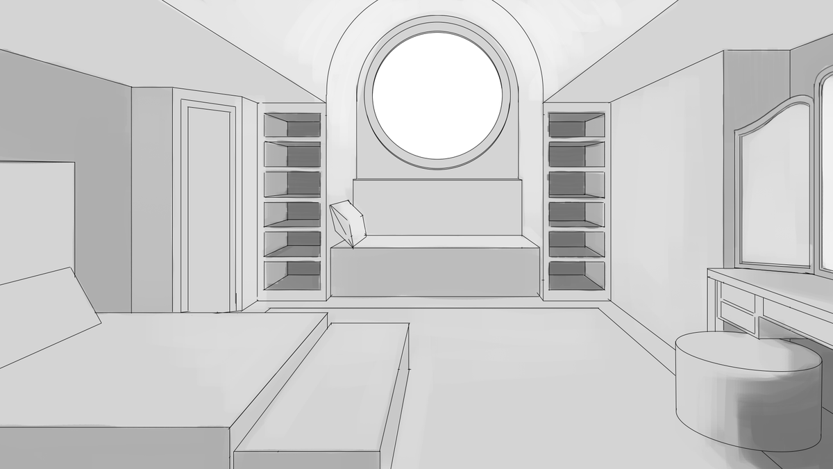 Giggle_Goose's tweet photo. Doing some perspective drawing practice &amp; made a quick version of my Wizard's bedroom for funsies~
#wipart #fantasy #roomdesign #1pointPerspective #artistontwittter https://t.co/vbe7ELrzBI