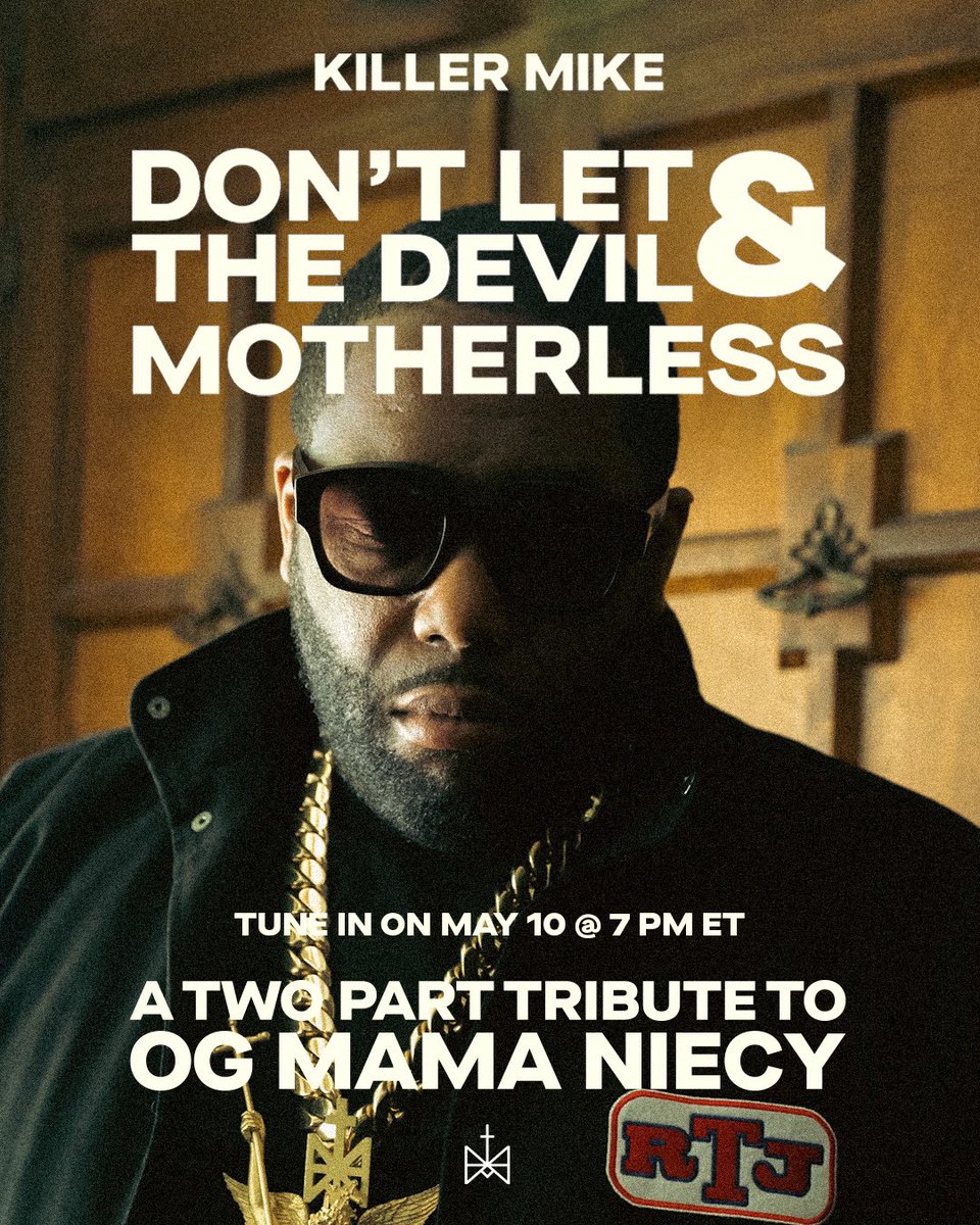 KillerMike's tweet photo. Tune in tomorrow at 7 PM ET for a two-part tribute to OG Mama Niecy - featuring new music from my upcoming album, MICHAEL. Premier link below.

☦️: https://t.co/lCOpWcrLU5 https://t.co/AczRcenH0v