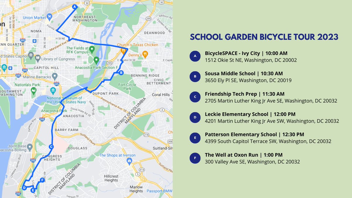 OSSE DCSchoolGardens (@ossesgp) on Twitter photo The School Garden Bicycle Tour is this Saturday May 13!
Join us as we visit and explore four different DC school gardens.
Find more information and register here: eventbrite.com/e/dc-school-ga…
<a href="/OSSEDC/">OSSE</a> <a href="/BicycleSPACE/">BicycleSPACE</a> <a href="/slowfooddc/">Slow Food DC</a> <a href="/FoodCorps/">FoodCorps</a>
#HealthySchoolsDC #SchoolGardens #DCEvents The School Garden Bicycle Tour is this Saturday May 13!
Join us as we visit and explore four different DC school gardens.
Find more information and register here: eventbrite.com/e/dc-school-ga…
<a href="/OSSEDC/">OSSE</a> <a href="/BicycleSPACE/">BicycleSPACE</a> <a href="/slowfooddc/">Slow Food DC</a> <a href="/FoodCorps/">FoodCorps</a>
#HealthySchoolsDC #SchoolGardens #DCEvents
