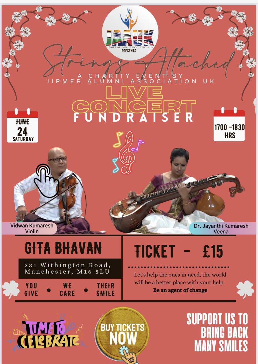 jaauk.org/product-page/s…

Jayanthi and Kumaresh- Together in Music making a legendary experience in Carnatic Music. Coming to Mamchester city on 24th June 2023. Don't miss it!
 
5-6.30 PM at the Gita Bhavan, 231 Withington Road,Manchester, M16 8LU