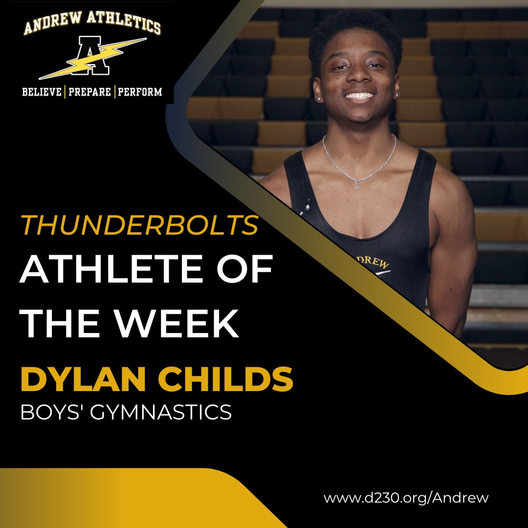 The Andrew Athlete of the Week from <a href="/VJAGymnastics/">D230 Gymnastics</a> Dylan Childs

Dylan had an incredible performance at the IHSA Lyons Sectional. He was the Sectional Champion
on Vault  &amp; Parallel Bars, placed 3rd on floor and 2nd
in the all around.  Congratulations Dylan!!!
<a href="/EaglesAthletics/">Sandburg Athletics</a>