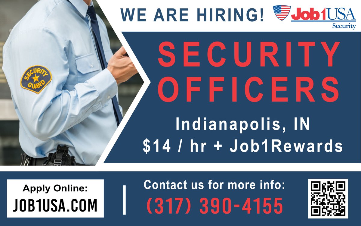 Job1USA's tweet photo. Job1USA Security is looking to hire Security Officers on 81st Street in Indianapolis!

If this the security officer opportunity you've been looking for &amp; you don't have a resume, apply today at https://t.co/tBZs8ZumGE!

Contact us at (317) 390-4155 to learn more! https://t.co/bdt1AHCQ96
