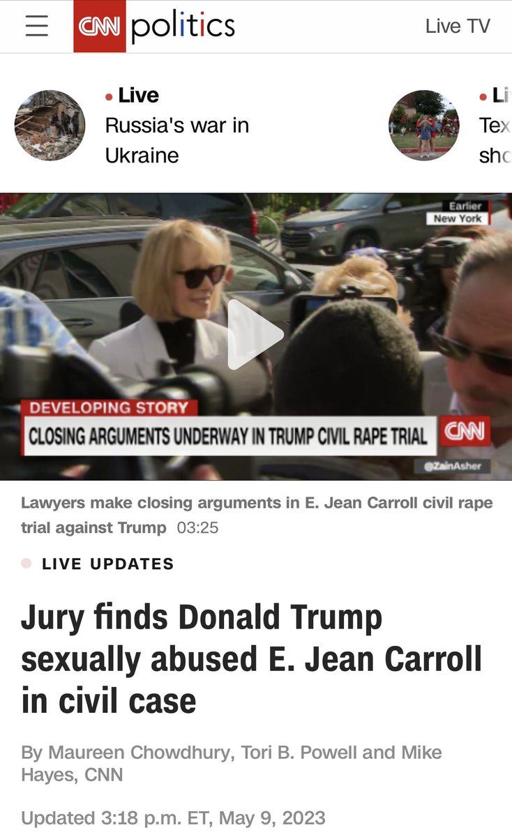 SholaMos1's tweet photo. NEWS: Trump has been found liable of sexually abusing &amp; defaming E. Jean Carroll awarding her $2m in damages for sexual abuse &amp; almost $3m defamatory damages. 

Good news for #EJeanCarrol 👏🏽

Stop telling women that not screaming or fighting back in sexual attack means consent https://t.co/u0ZMuqURft