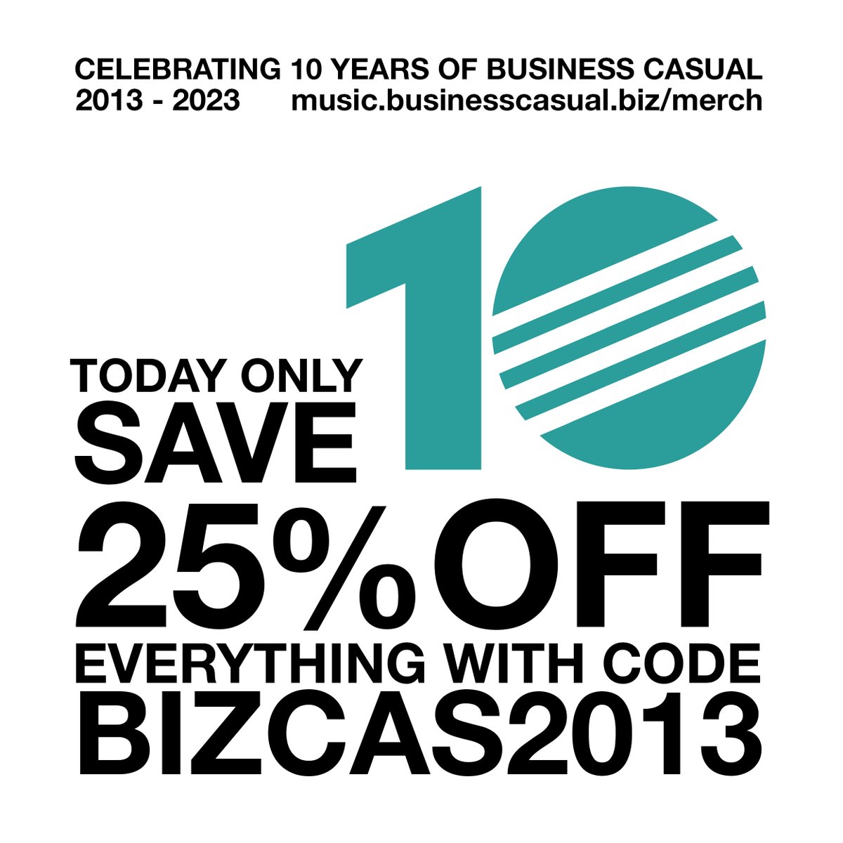 bizcasual's tweet image. Today is officially Business Casual's 10th Anniversary! For today only, save 25% off all in stock merch on our Bandcamp page with code BIZCAS2013! And look out for a special edition cassette coming this Friday! music.businesscasual.biz/merch