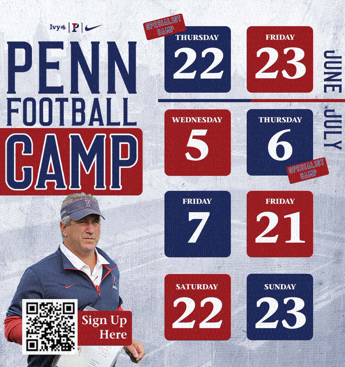 Mark your calendars! Come to camp! Get coached and evaluated by our coaches! 🔴🏆🔵

#BEGREAT #FightOnPenn #PennPride
