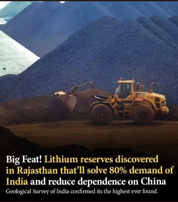 Exciting news!!

Rajasthan, India has recently discovered one of the largest lithium reserves. 🎉🙌 Congratulations to #India and #Rajasthan for this remarkable achievement! 💪 #LithiumDiscovery #ResourceRich #Innovation #progress