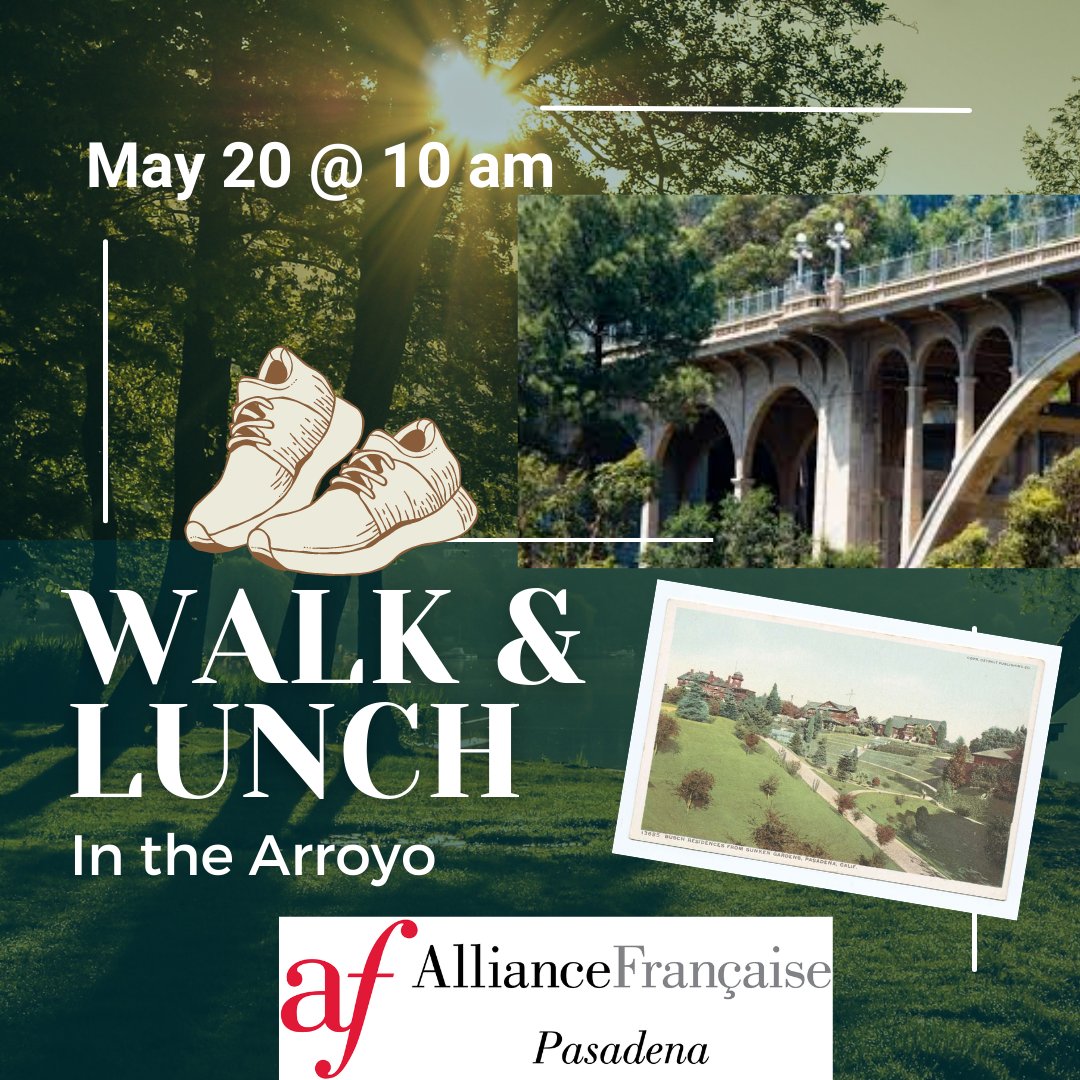 Join us Saturday May 20th at 10 am for a WALK & LUNCH with Board Members Sylvie and Elizabeth in the Lower Arroyo Seco in Pasadena. Info and RSVP: afdepasadena.org/event-detail/?…
#lowerarroyopark #frenchculture #lowerarroyosecco #coloradobridgepasadena #alliancefrançaise #afdepasadena