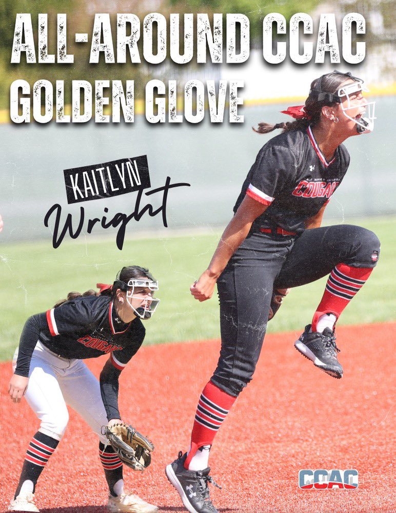 Congrats to Kaitlyn Wright on earning the CCAC Gold Glove at Third Base & being named the best gold glover in the CCAC! #GoCougs🐾🥎 #WeAreSXU