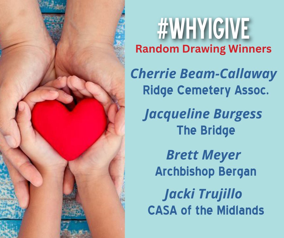 facfoundation's tweet photo. Here are the winners of the #WhyIGive Contest! Here are the winners of the #WhyIGive Contest! Congratulations to Cherrie Beam-Callaway, Jacqueline Burgess, Brett Meyer, and Jackie Trujillo! You have all won a $250 prize for your #FremontAreaBigGive nonprofit! https://t.co/JZMjdWwf7S