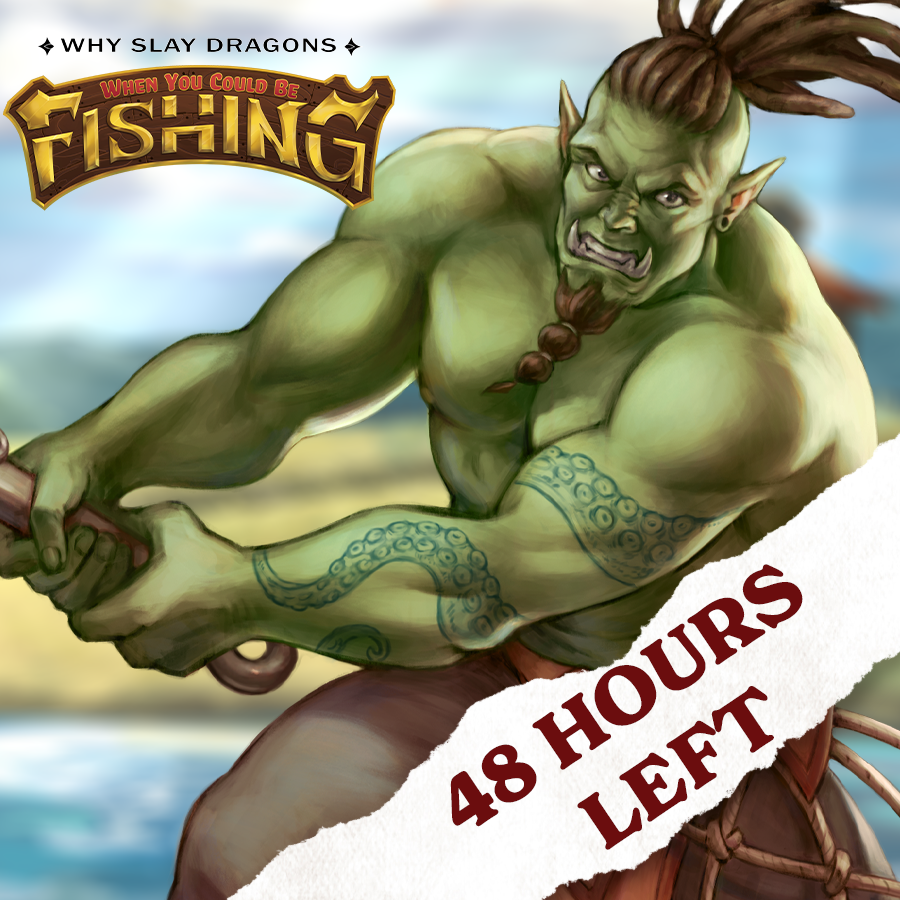 WSDFishing's tweet photo. ‼️LESS THAN 48 HOURS REMAIN‼️

We are less than $11,000 away from our next stretch goal - a chapter about fishing in the fiery shores of hell!

Support is building up rapidly now!  Pledge today to get us past the finish line with a new section! https://t.co/tP2gvEoUqp