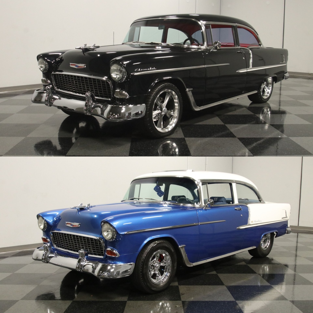 streetsidecars's tweet photo. #TriFives! This 1955 #Chevrolet 210 and 1955 Chevrolet Bel Air 454 are both from our #Atlanta showroom! Which do you prefer? View these and over 1,500 more collector vehicles by visiting https://t.co/CG3RbkLHlE https://t.co/YA0t4rqt3w
