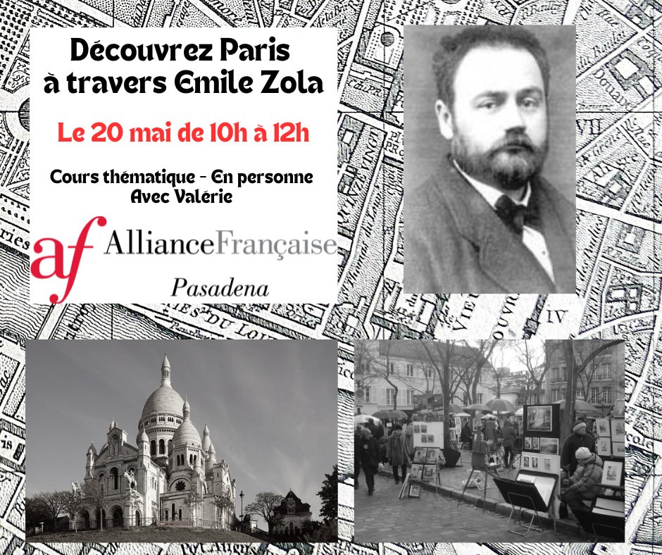 IN-PERSON class: Découvrir ou redécouvrir Paris avec Zola. Minimum level required: B1 (intermediate) More info and sign-up here: afdepasadena.org/learn-french/t…
#émilezola #frenchclasses #frenchculture #afdepasadena #french #thematicclasses