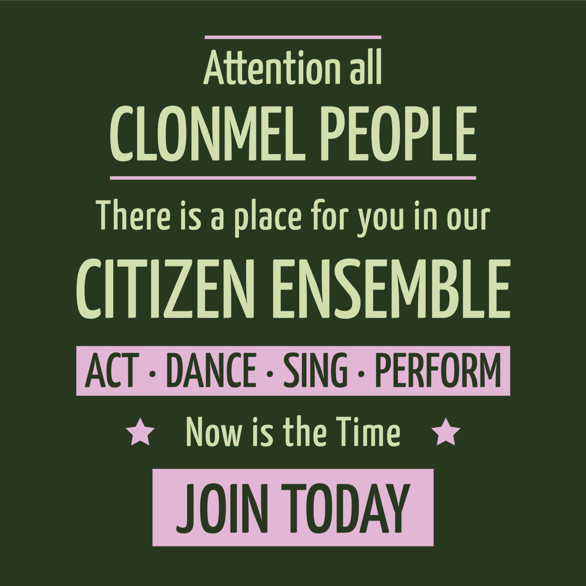 FromOut_TheLand's tweet photo. 📣Attention all singers, dancers &amp; actors📣  - it's your time to⭐️

This September, we’re producing the most EPIC outdoor spectacle to ever grace Tipperary &amp; beyond and we need YOU to make it truly special 🤩

Join our ensemble today 👉 https://t.co/MCtxHiS0PW https://t.co/bW0WcLv3Ek