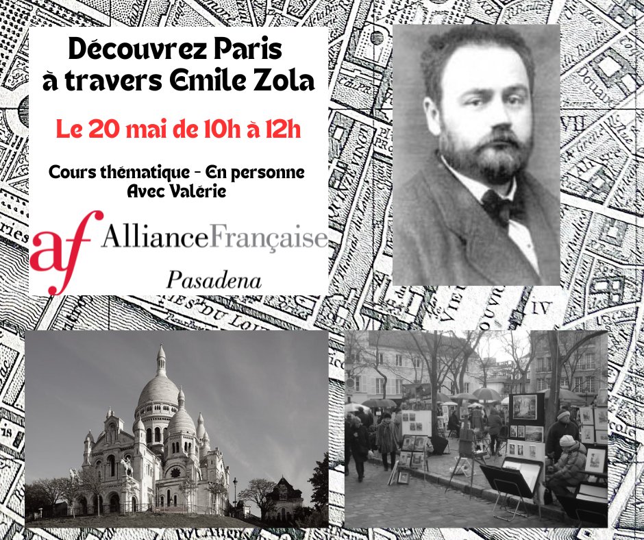 TOMORROW! IN-PERSON class: Découvrir ou redécouvrir Paris avec Zola. Minimum level required: B1 (intermediate) More info and sign-up here: afdepasadena.org/learn-french/t…
#émilezola #frenchclasses #frenchculture #afdepasadena #french #thematicclasses