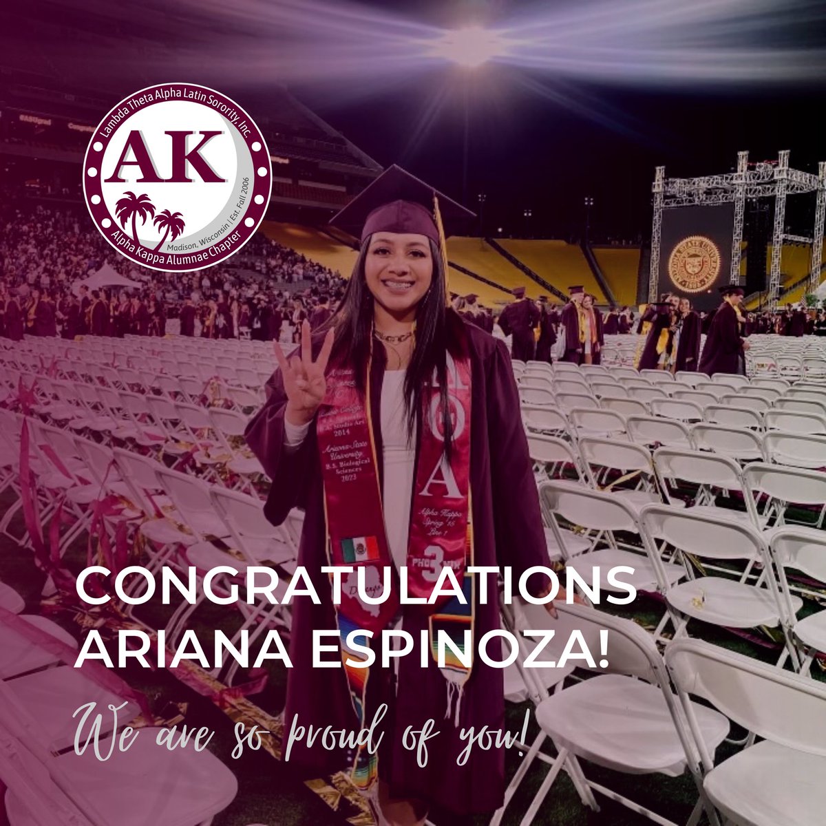 Alpha Kappa Alumnae Chapter is excited to congratulate AK Line 1 #3 Ariana Espinoza! She recently graduated from Arizona State University with a BS in Biological Sciences for PreMed/PreDental! You are truly amazing! We wish you the best! #lta1975