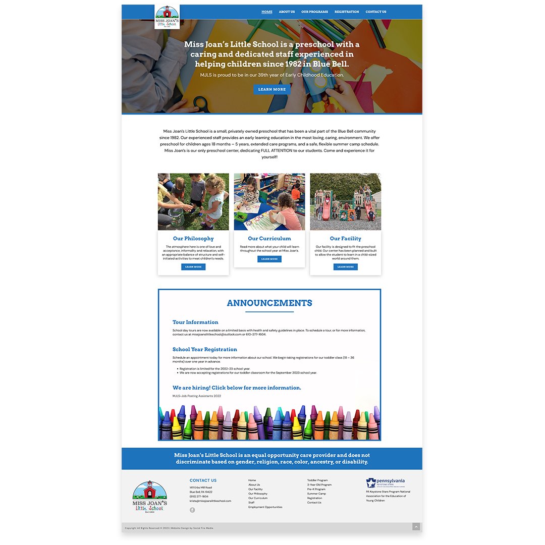 SocialFireMedia's tweet photo. Miss Joan's Little School needed a website refresh! 💻 Swipe to see the before and after. 👍 https://t.co/lKlGxkz09c