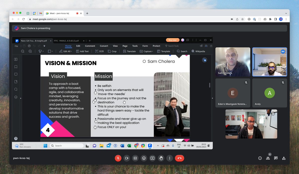 Thank you, Sam (CEO of <a href="/ptfitnesscoach/">ptfitnesscoach</a> &amp; winner of previous <a href="/paralect/">Paralect ⚡️ build your startup</a> bootcamp) for all your knowledge bombs about how to succeed during the Nano Grit challenge. 🧠 💣

#1 takeaway is don't let anyone outwork you!! 💪

<a href="/SachinBagri/">Sachin Bagri</a> <a href="/andyiscreating/">Andy</a> <a href="/paralect/">Paralect ⚡️ build your startup</a> 

#buildinpublic