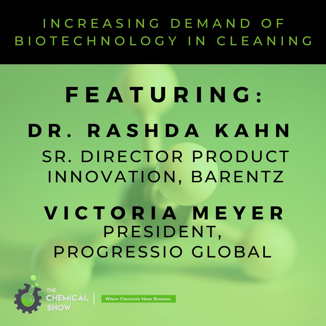 Product formulators in #householdcleaning listen to this episode of The Chemical Show. Dr. Rashda Khan, Ph.D. spent an hour with Victoria discussing the demand for biotechnology in cleaning formulations. 
Listen on all major podcast streaming platforms

#thechemicalshow